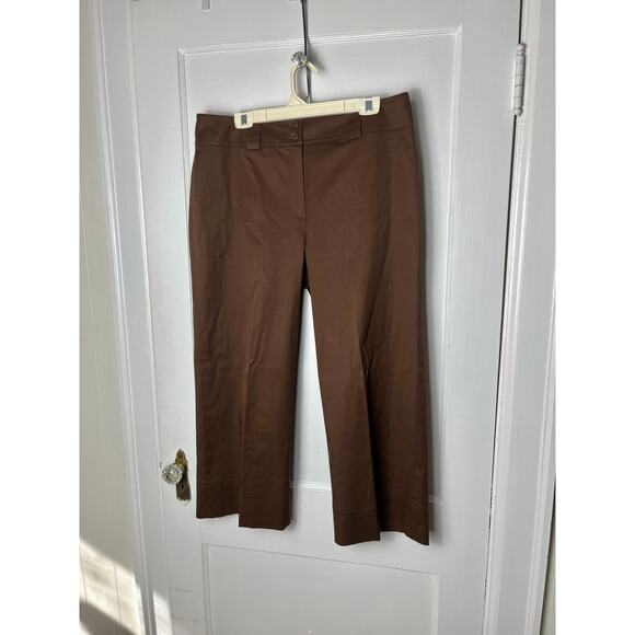 Anne Klein Chocolate Brown Straight Leg Stretch Work Dress Ankle Pants Size 14 - Picture 1 of 9
